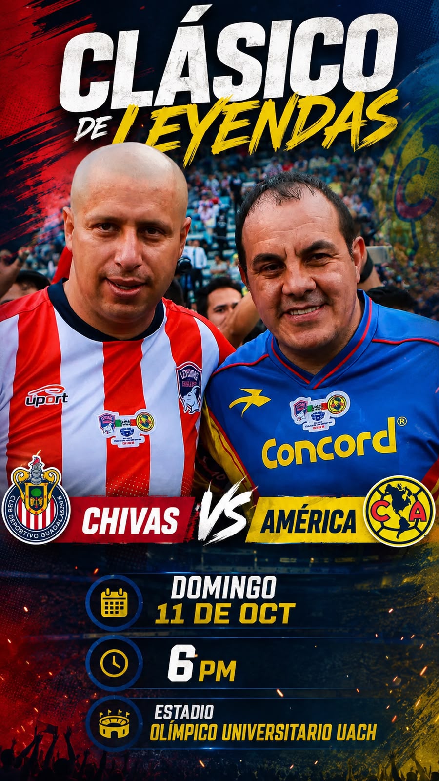 El Clásico Nacional revive en Chihuahua: Leyendas del América y Chivas se enfrentarán en el Estadio Universitario UACH